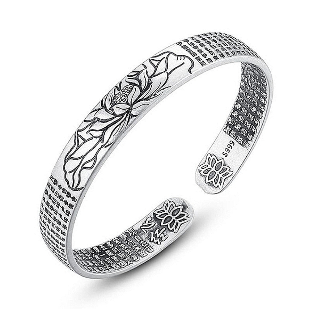 NEW Buddhist 999 Silver Lotus Cuff Bracelet One Size, Adjustable - Picture 7 of 7